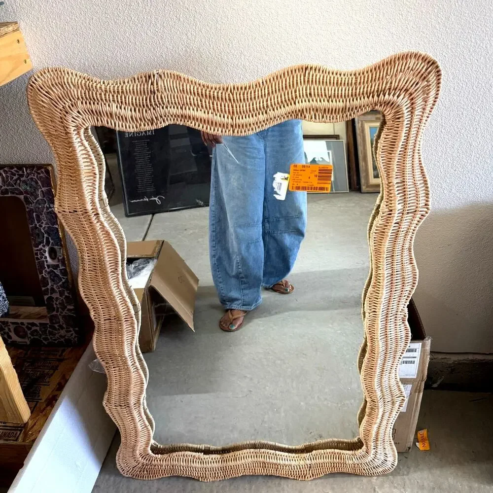 Bali & Pari Hasana Rattan Accent Wall Mirror natural handwoven scalloped frame
